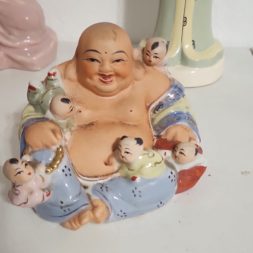 Colorful Laughing Buddha Figurine with Children